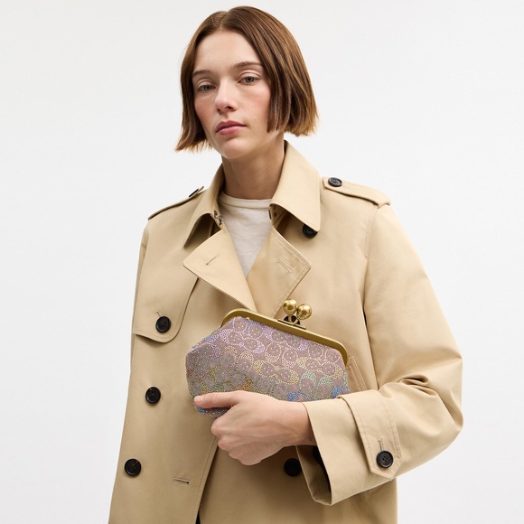 Coach Kisslock Frame Bag 16 In Crystal Signature Jacquard - Picture 2 of 3